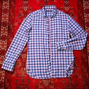 Hammer Made Blue/Red Plaid Button Down Long Sleeve Cotton Shirt Sz 39/15.5 SLIM